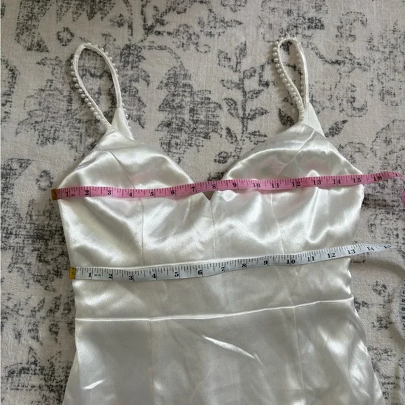Lulus Ready For Forever White Satin Pearl Tie-Back Maxi Dress Size Small Bride - Picture 7 of 8